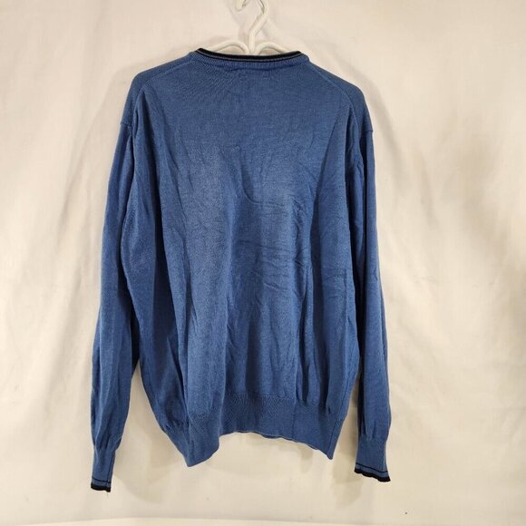 Saks Fifth Avenue Mens Pullover Sweater Size M Blue w/ Black Trim Cotton Blend - Picture 5 of 10